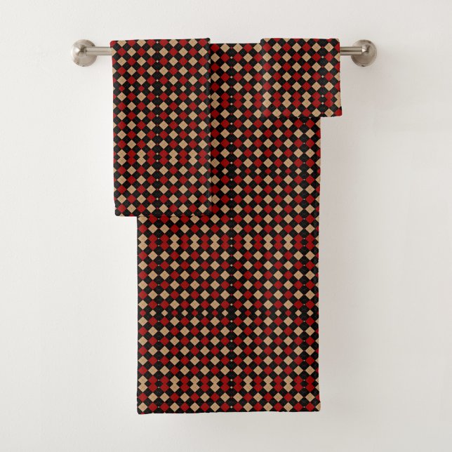 Red, black, beige, and brown tones bath towel set (Creator Uploaded)