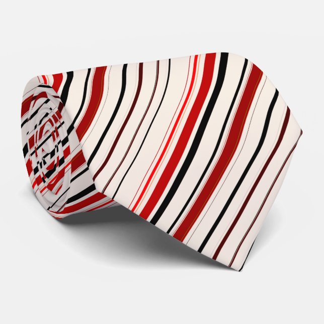 Red Black Beige Brown Stripes Tie (Rolled)