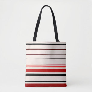 Red Black Beige Brown Stripes Tote Bag