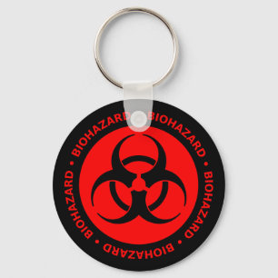 Red & Black Biohazard Symbol Keychain w/ Text