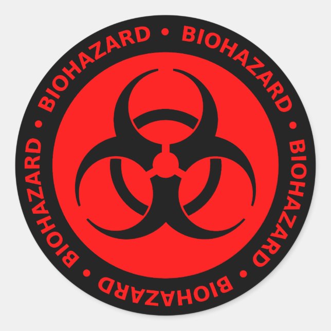 Red & Black Biohazard Symbol Sticker w/ Text (Front)
