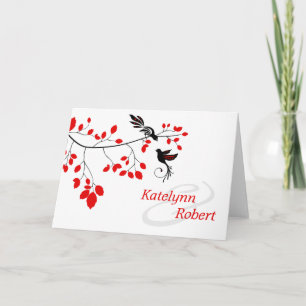 Red & Black Birds on Branch Elegant Thank You Card