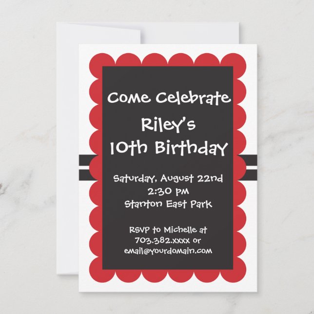 Red Black Birthday Party Invitations Templates Boy (Front)