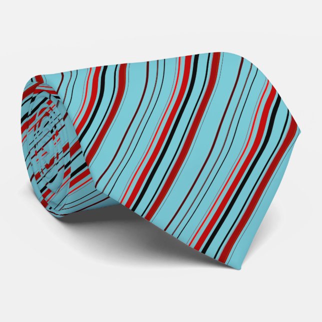 Red Black Blue Brown Stripes Tie (Rolled)