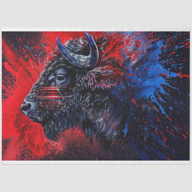Red Black Blue Buffalo Face Right Decoupage Tissue Paper (Front)