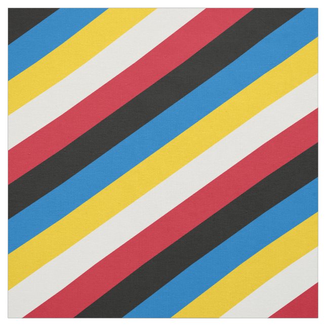 Red, black, blue, yellow and white striped pattern fabric (Swatch)