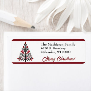 Red Black Boho Christmas Tree Return Address