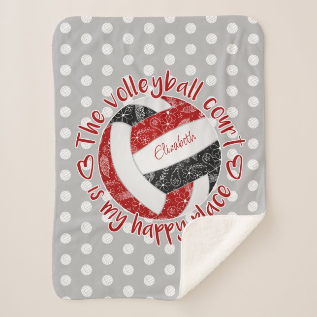 red black boho volleyball court happy place mantra sherpa blanket (Front)