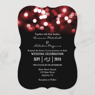 Red Black Bokeh Glitter Lights Wedding Invites