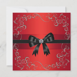 Red Black Bow Red Black Tie Corporate Party Event Invitation