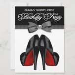 Red Black Bow Tie Womans 21st Birthday Party Invitation<br><div class="desc">Elegant red and black high heel shoes with diamond trimmed black bow tie woman's 21st birthday party invitations. This chic and modern high heel shoe red and black birthday party invitation is easily customised for your event by simply choosing the "Customise it!" button to begin adding your event details, font...</div>