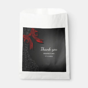 Red Black Bow wedding sparkling moody Favour Bags
