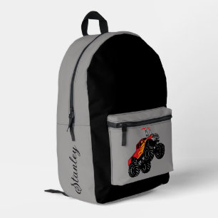 Red & Black Boys' Name Personalised Monster Truck Printed Backpack