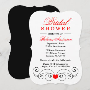 Red & Black Bridal Shower Hearts Wedding Invitation