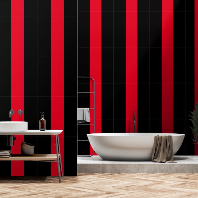 Red Black Broad Stripes Wallpaper (Bathroom)