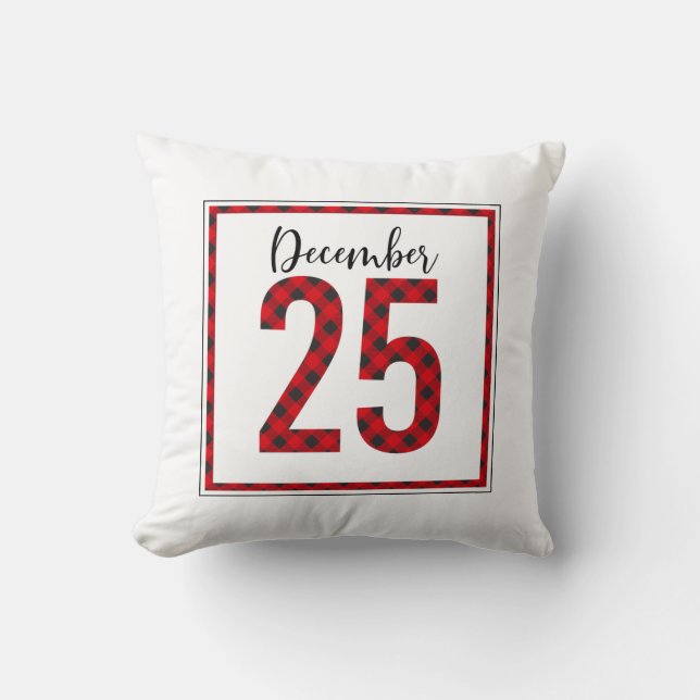 Red Black Buffalo Check Christmas Throw Pillow (Front)
