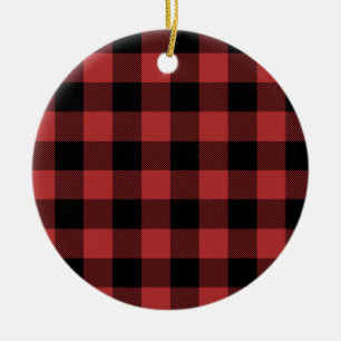 Red Black Buffalo Check Plaid Ceramic Tree Decoration