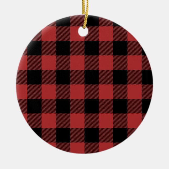 Red Black Buffalo Check Plaid Ceramic Tree Decoration (Front)