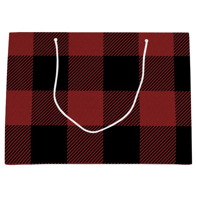 Red Black Buffalo Check Plaid Large Gift Bag (Front)
