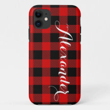 Red Black Buffalo Check Plaid Name Monogram NL
