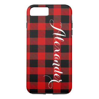 Red Black Buffalo Check Plaid Name Monogram NL iPhone 8 Plus/7 Plus Case