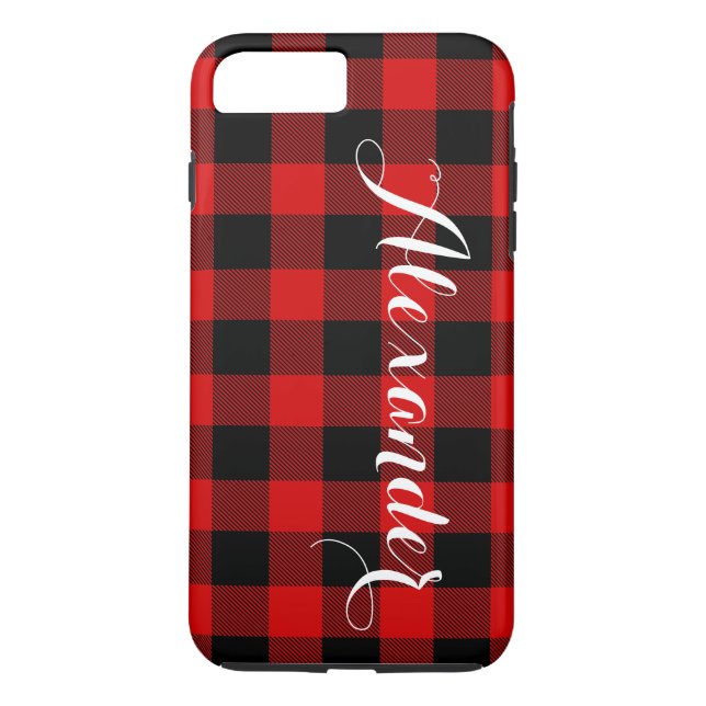 Red Black Buffalo Check Plaid Name Monogram NL Case-Mate iPhone Case (Back)