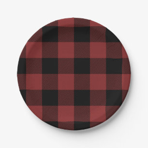 Red Black Buffalo Check Plaid Paper Plate