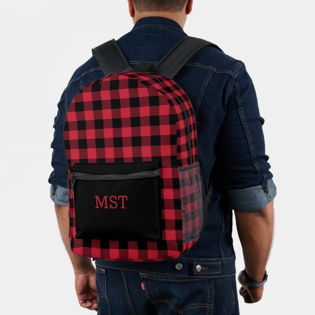 Red Black Buffalo Check with Monogram Printed Backpack (Insitu (Model))