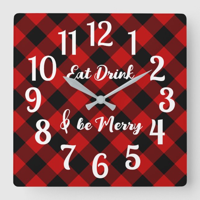 Red Black Buffalo Gingham Check Acrylic Wall Clock (Front)