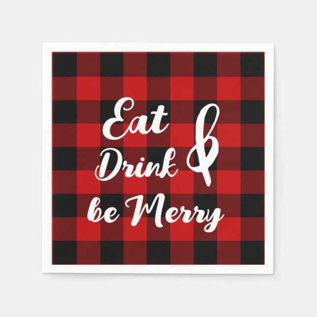 Red Black Buffalo Gingham Check Paper Napkin (Front)