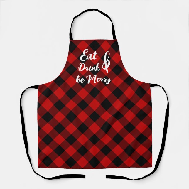 Red Black Buffalo Gingham Check Print Apron (Front)