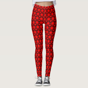 Red Black Buffalo Heart Plaid Leggings