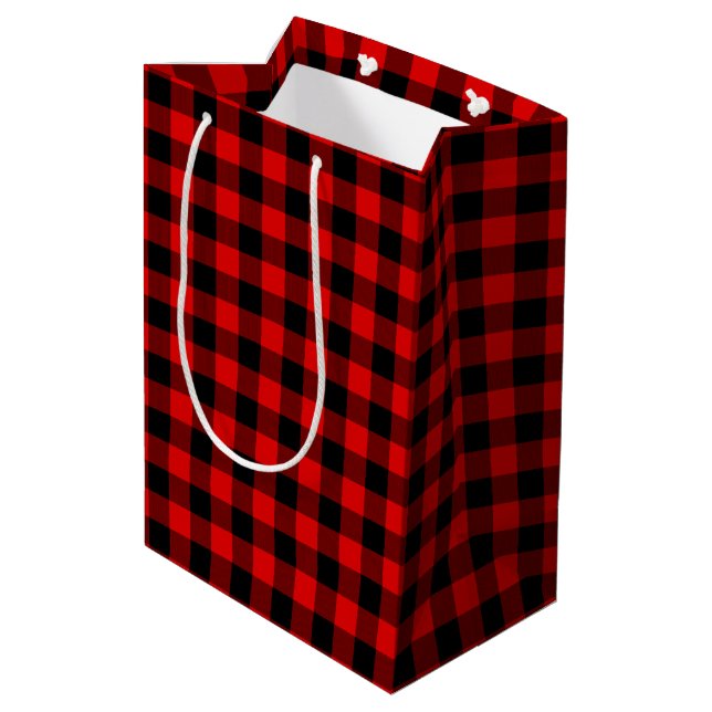 Red Black Buffalo Lumberjack Check Christmas Medium Gift Bag (Back Angled)