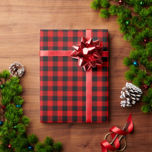 Red Black Buffalo Lumberjack Check Christmas Wrapping Paper
