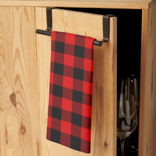 Red Black Buffalo Lumberjack Check Plaid Pattern Tea Towel