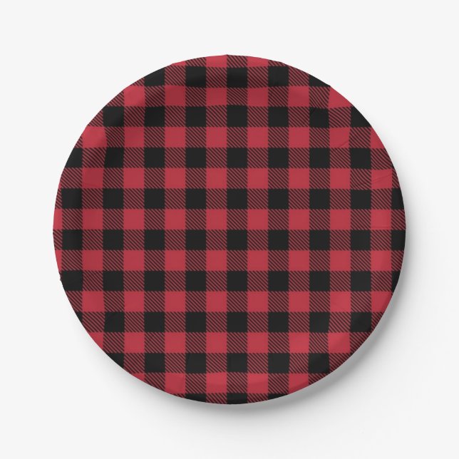 Red & Black Buffalo Plaid 7" Paper Plates (Front)