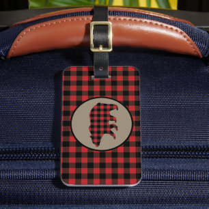 Red Black Buffalo Plaid Bear Luggage Tag