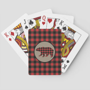Red Black Buffalo Plaid Bear Playing Cards