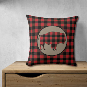 Red Black Buffalo Plaid Bison Cushion