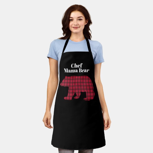 Red Black Buffalo Plaid Chef Mama Bear Apron (Worn)
