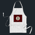 Red Black Buffalo Plaid Chequered Monogram Kraft Standard Apron<br><div class="desc">Apron</div>