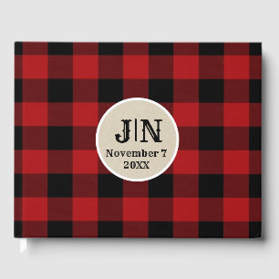 Red Black Buffalo Plaid Chequered Rustic Wedding Guest Book