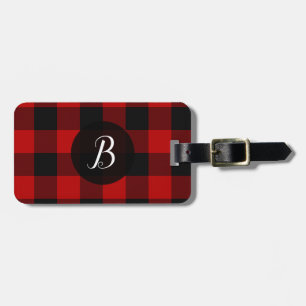 Red & Black Buffalo Plaid Chequered Squares Luggage Tag