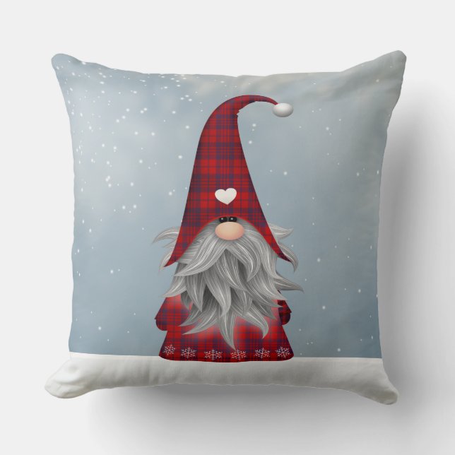 Red & Black Buffalo Plaid Christmas Gnome Cushion (Front)