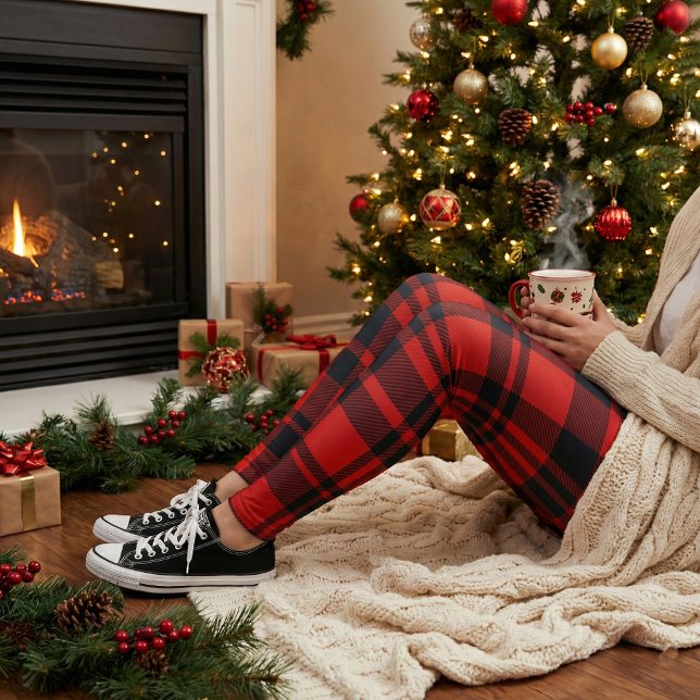Red Black Buffalo Plaid Christmas Holiday Leggings (Creator Uploaded)