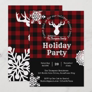 Red Black Buffalo Plaid Christmas Holiday Party Invitation