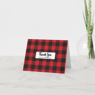 Red Black Buffalo Plaid Christmas Holiday Thank You Card