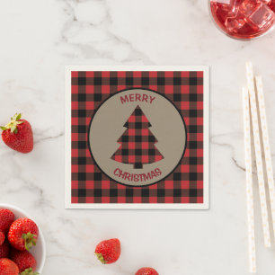 Red Black Buffalo Plaid Christmas Tree Napkin