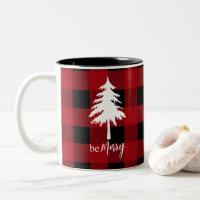 Red Black Buffalo Plaid Evergreen Tree Be Merry