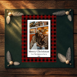 Red & Black Buffalo Plaid Family Christmas Holiday Card